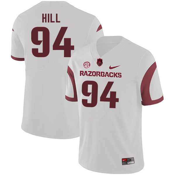 Men #94 Jon Hill Arkansas Razorbacks College Football Jerseys Sale-White